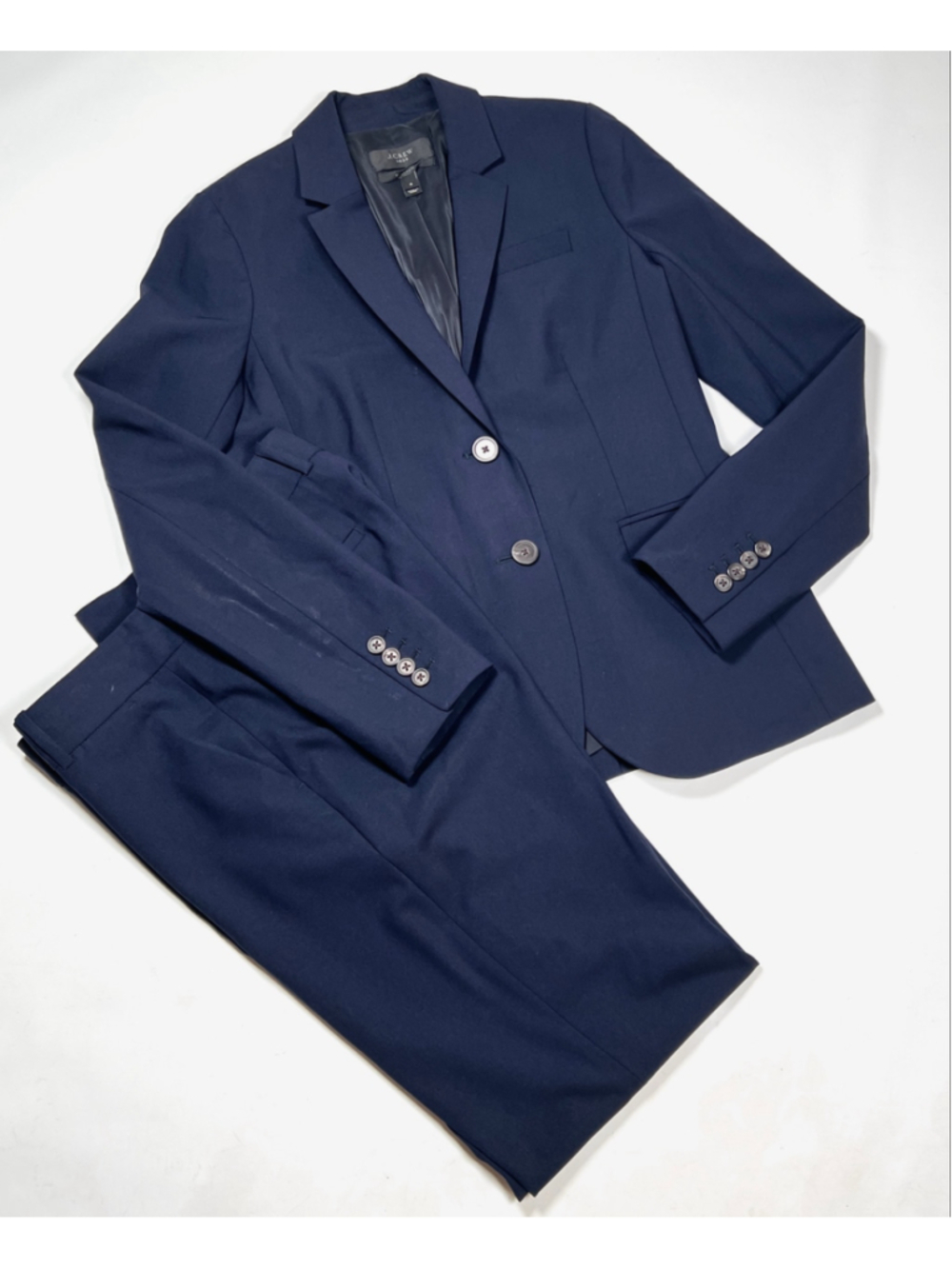 J.Crew Womans Blazer Pants Set 1035 Bi-Stretch Blazer Navy Size 4 Wool Blend